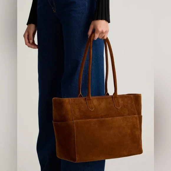 Quince Italian Suede Shopper Tote Whisky Brown Bags - Picture 2 of 10